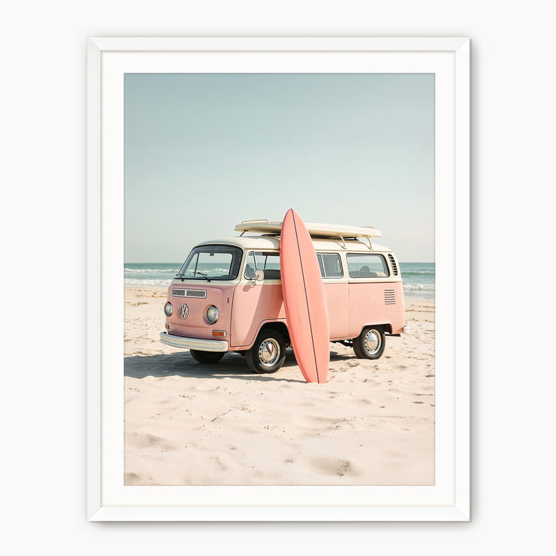 Sepia Surfer Van on the Beach - Sage and Rose Prints