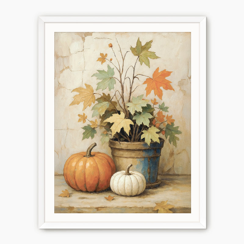 Pumpkin fall print, fall artwork with white frame, fall wall art, pumpkin fall oil painting, fall wall decor in burnt orange and light beige, Sage & Rose Prints