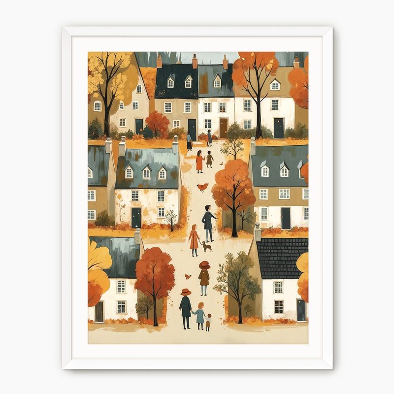 Cozy Fall Village Folk Fall Art Print - Sage and Rose Prints