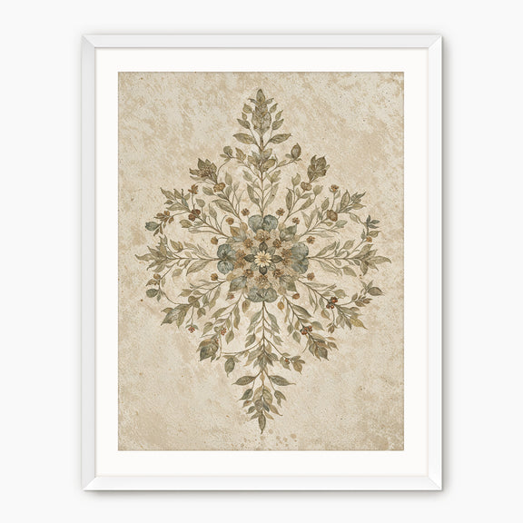 Geometric Flower Motif Watercolor - Sage and Rose Prints