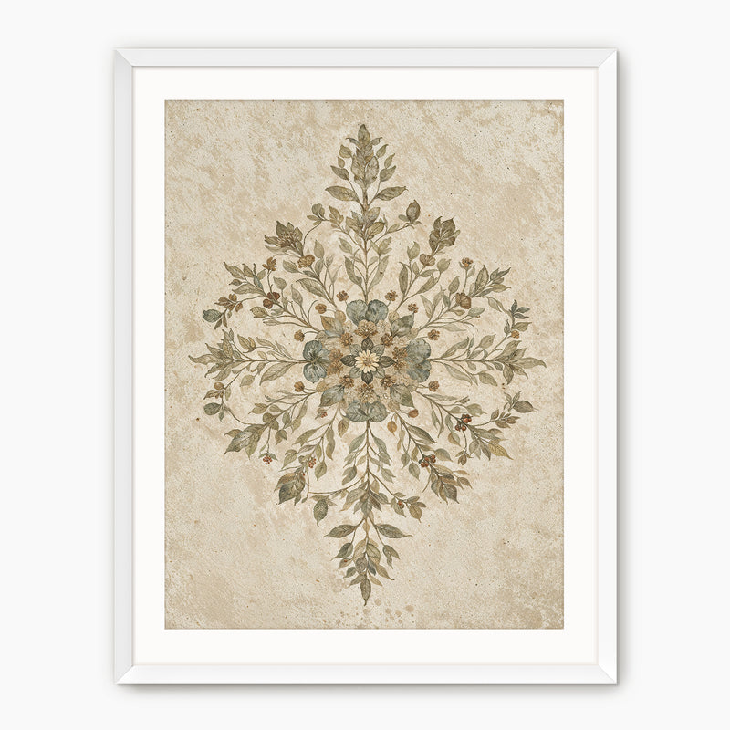 Geometric Flower Motif Watercolor - Sage and Rose Prints