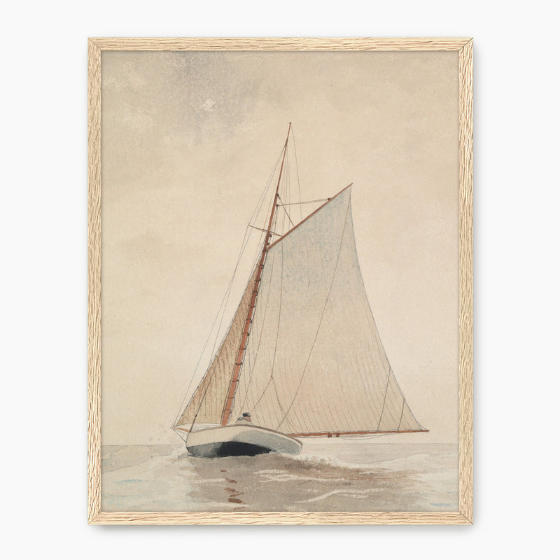 Vintage Beige Sailboat Print - Sage and Rose Prints