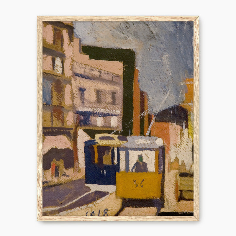 Yellow and Blue Cubist Cityscape No2 - Sage and Rose Prints