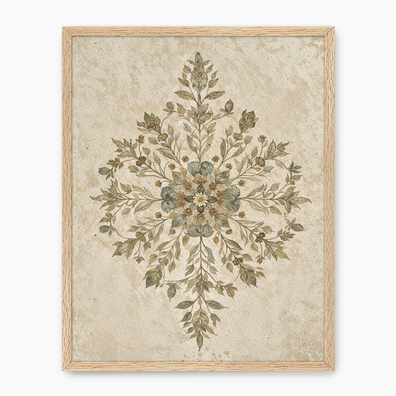 Geometric Flower Motif Watercolor - Sage and Rose Prints