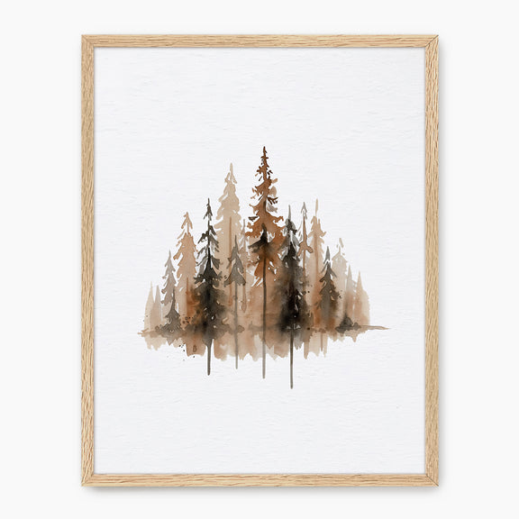 Earth Tone Trees Watercolor Painting - Sage and Rose Prints