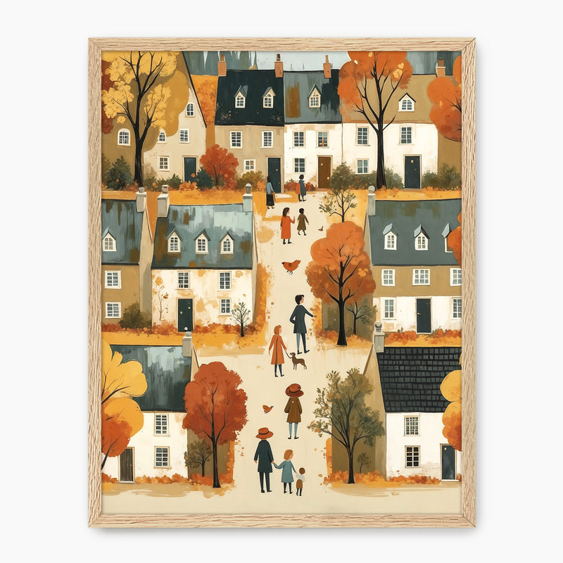 Cozy Fall Village Folk Fall Art Print - Sage and Rose Prints