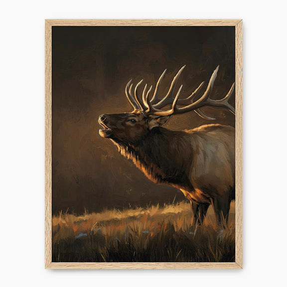 Moody Earth Tone Elk Wildlife Painting - Sage and Rose Prints