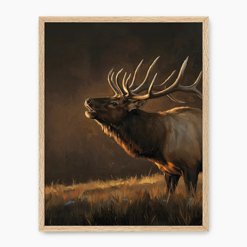 Moody Earth Tone Elk Wildlife Painting - Sage and Rose Prints