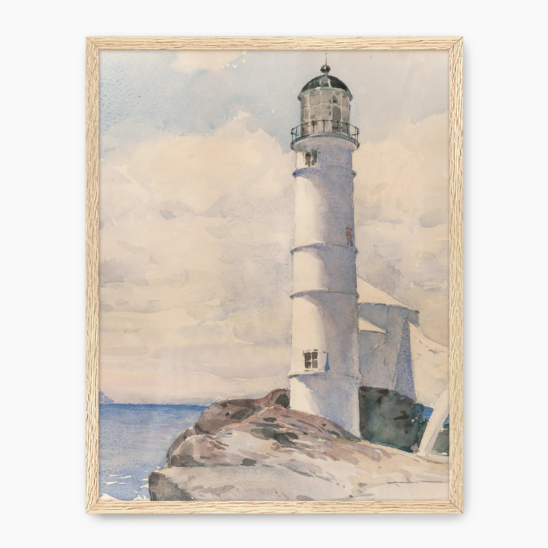 Lighthouse Watercolor Print in Pastel Blues - Sage and Rose Prints