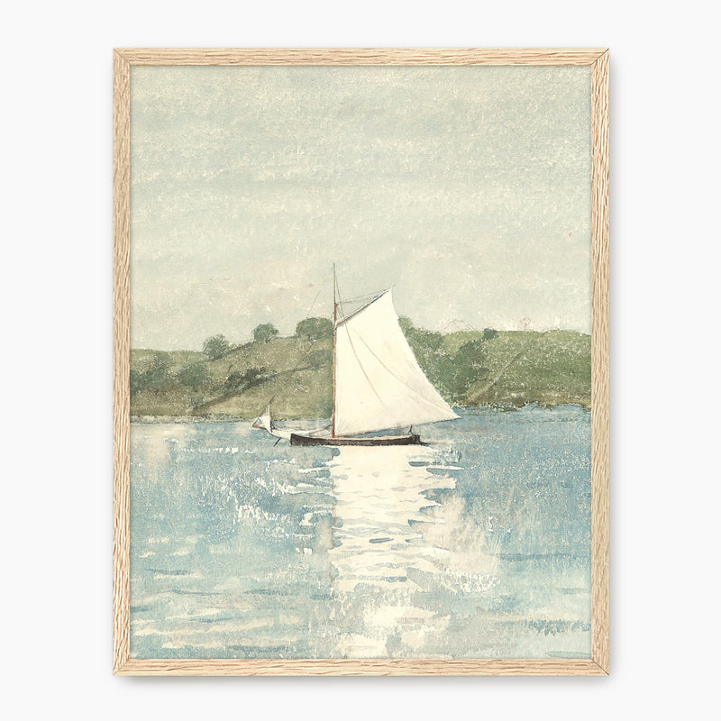 Sage and Light Blue Coastal Sailboat Art - Sage and Rose Prints