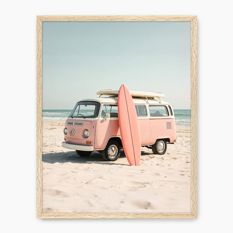 Sepia Surfer Van on the Beach - Sage and Rose Prints