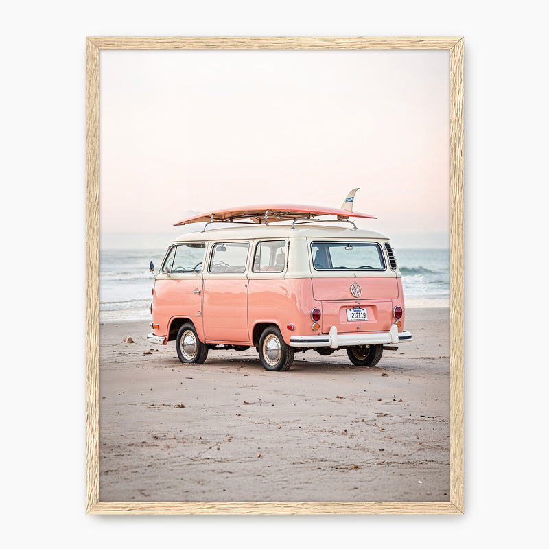 Retro VW Van on the Beach - Sage and Rose Prints