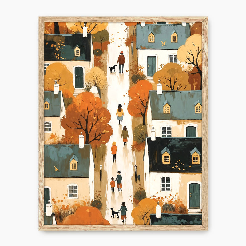 Nostalgic Village Folk Art Fall Wall Art - Sage and Rose Prints