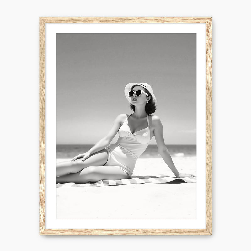 Woman Sunbathing Monochrome Photo Print No1 - Sage and Rose Prints