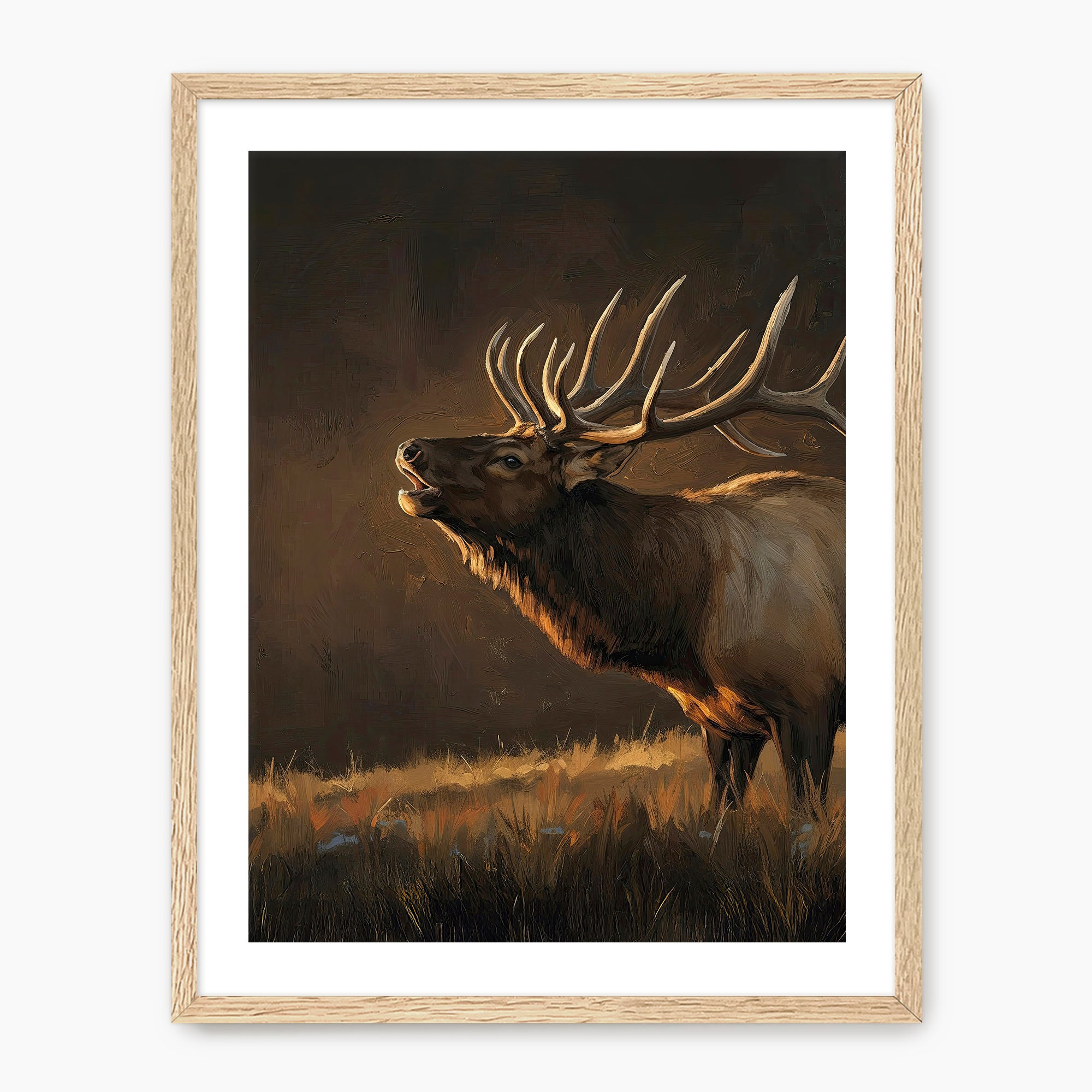 Moody Earth Tone Elk Wildlife Painting - Sage and Rose Prints