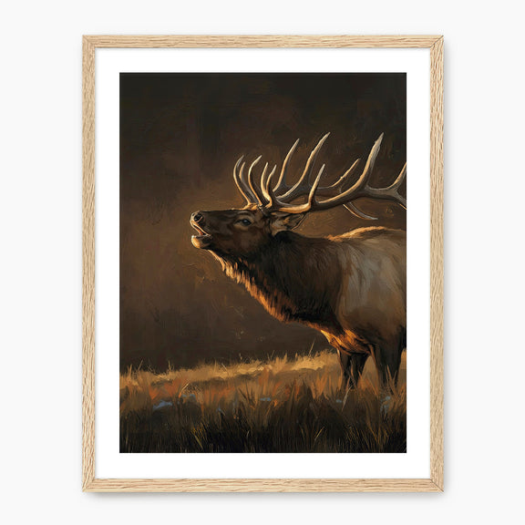 Moody Earth Tone Elk Wildlife Painting - Sage and Rose Prints