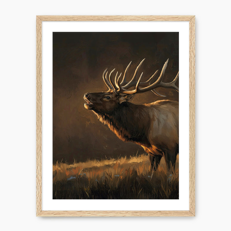 Moody Earth Tone Elk Wildlife Painting - Sage and Rose Prints