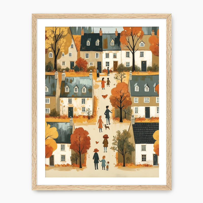 Cozy Fall Village Folk Fall Art Print - Sage and Rose Prints