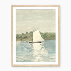 Sage and Light Blue Coastal Sailboat Art