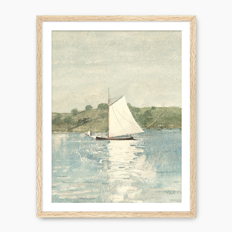 Sage and Light Blue Coastal Sailboat Art - Sage and Rose Prints
