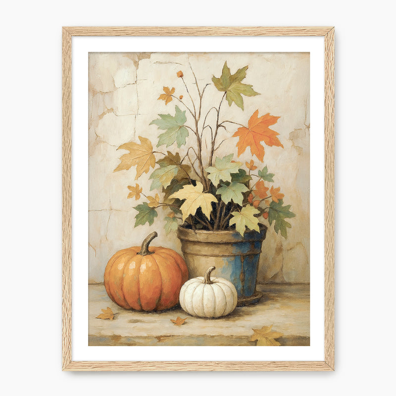Pumpkin fall print, fall artwork with wood frame, fall wall art, pumpkin fall oil painting, fall wall decor in burnt orange and light beige, Sage & Rose Prints