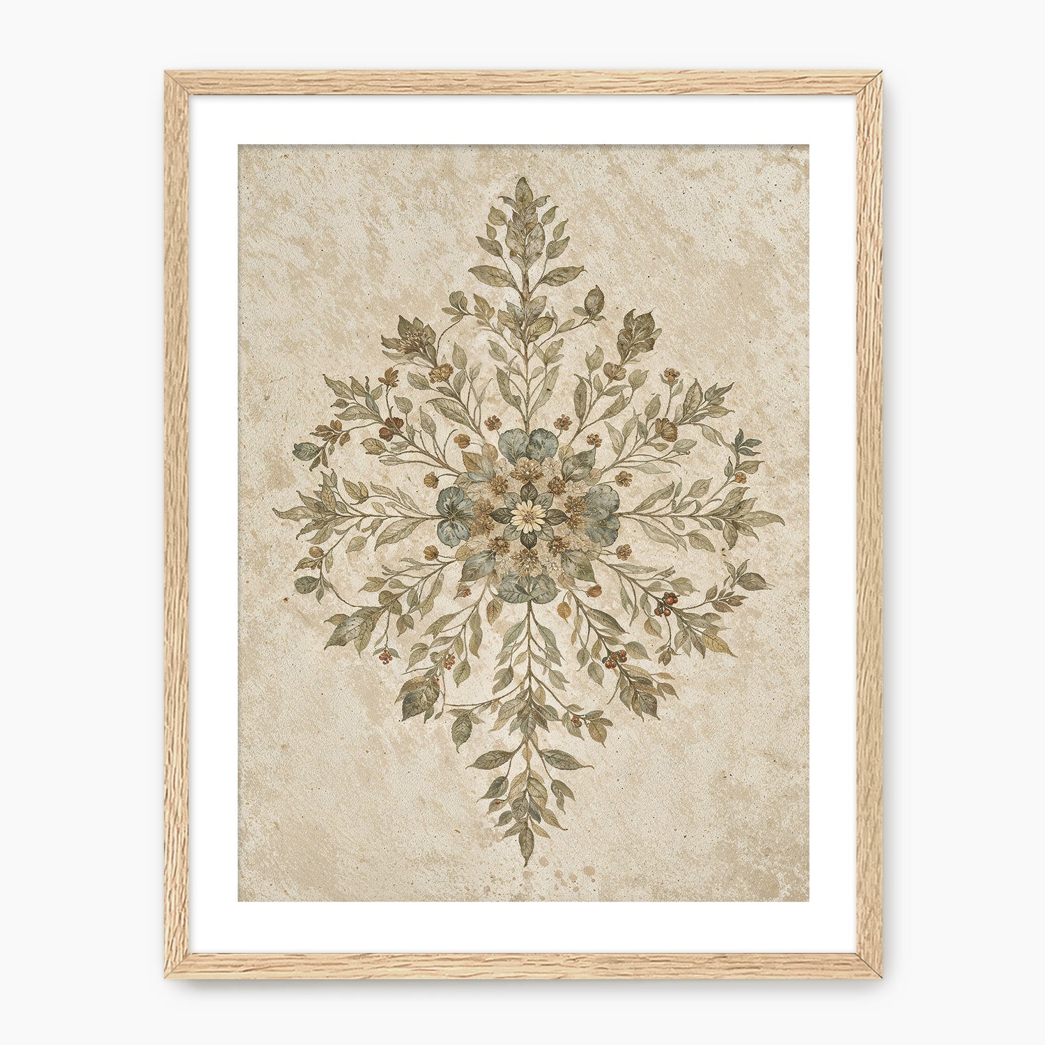 Geometric Flower Motif Watercolor - Sage and Rose Prints