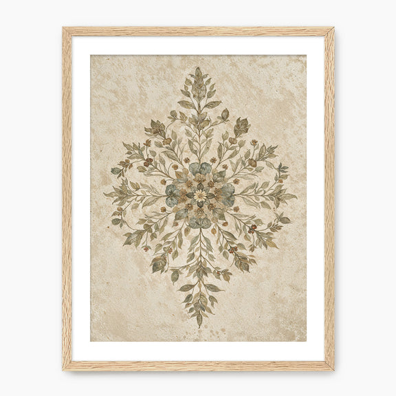 Geometric Flower Motif Watercolor - Sage and Rose Prints
