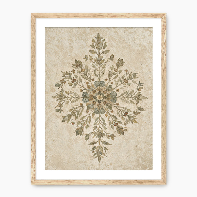 Geometric Flower Motif Watercolor - Sage and Rose Prints