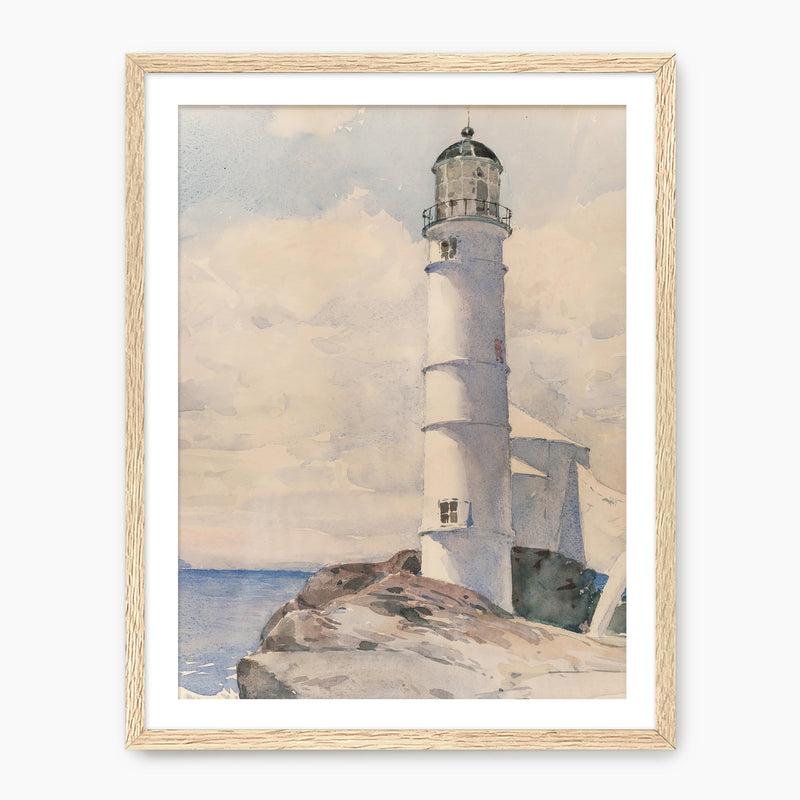 Lighthouse Watercolor Print in Pastel Blues - Sage and Rose Prints