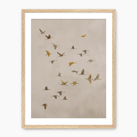 Flock of Birds Tan Japandi Watercolor - Sage and Rose Prints