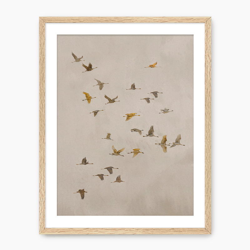 Flock of Birds Tan Japandi Watercolor - Sage and Rose Prints
