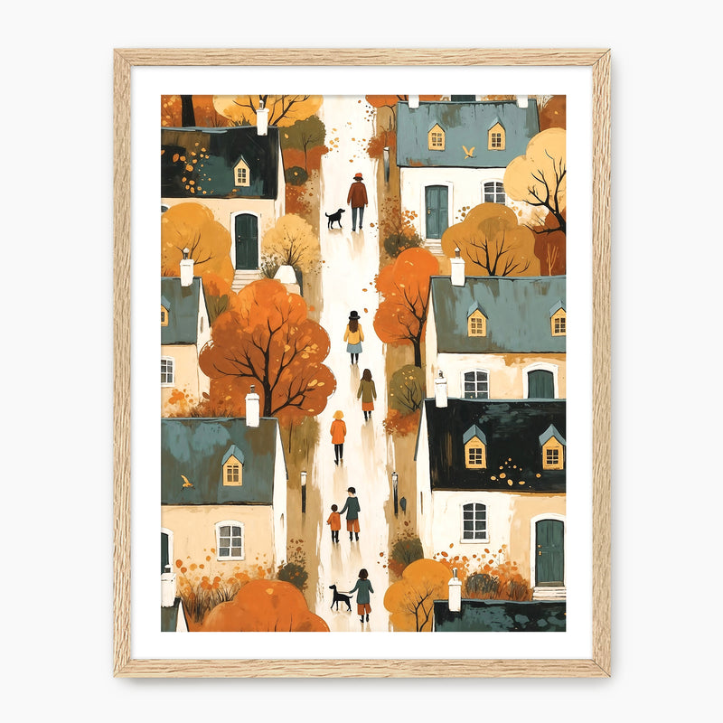 Nostalgic Village Folk Art Fall Wall Art - Sage and Rose Prints