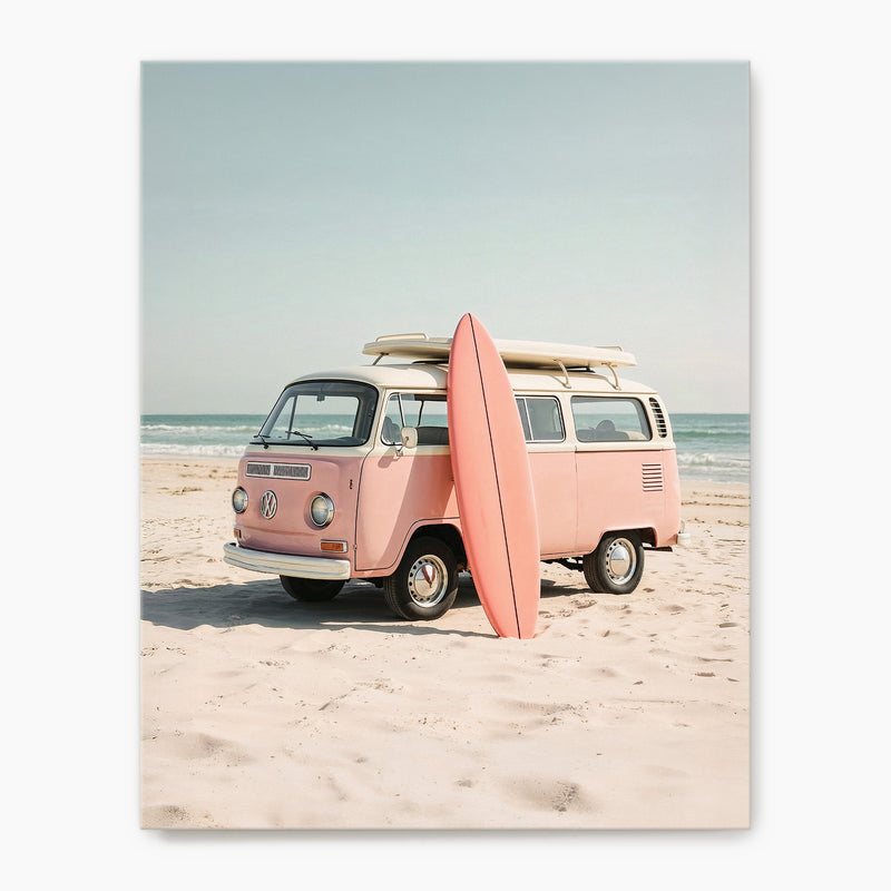 Sepia Surfer Van on the Beach - Sage and Rose Prints