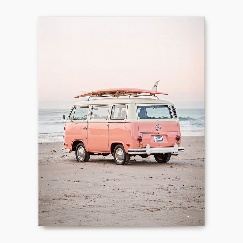 Retro VW Van on the Beach - Sage and Rose Prints