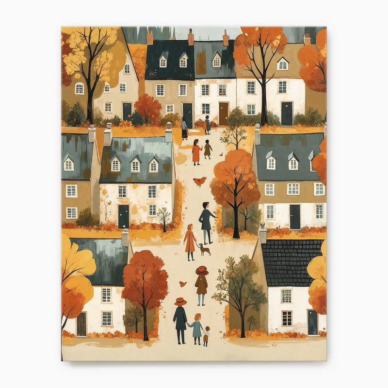 Cozy Fall Village Folk Fall Art Print - Sage and Rose Prints