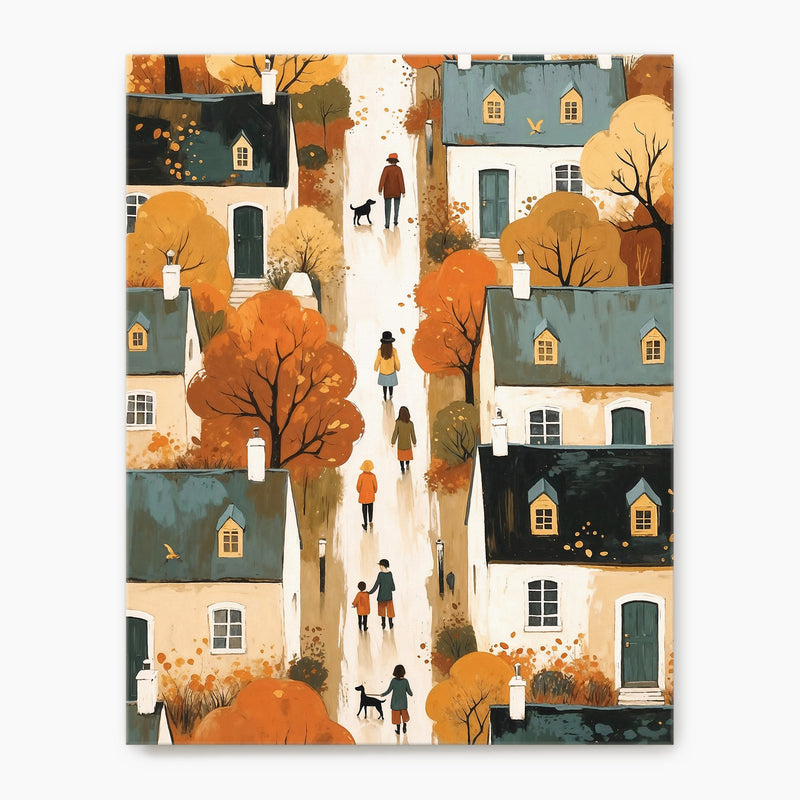 Nostalgic Village Folk Art Fall Wall Art - Sage and Rose Prints