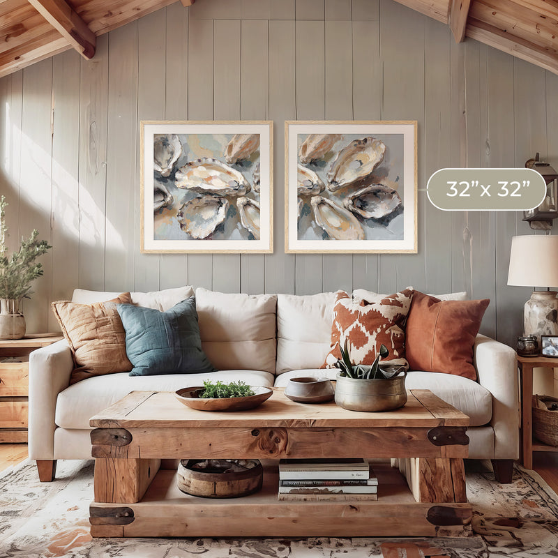 Oyster Shells Paintings 2-Panel Art Set - Sage and Rose Prints