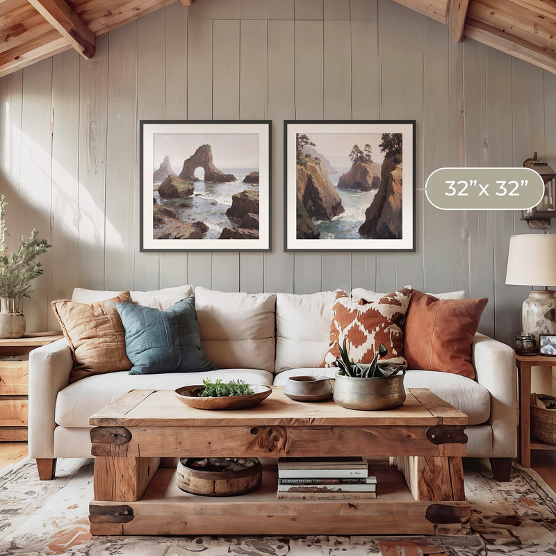 Coastal Rock Arches 2 Panel Art Set - Sage and Rose Prints