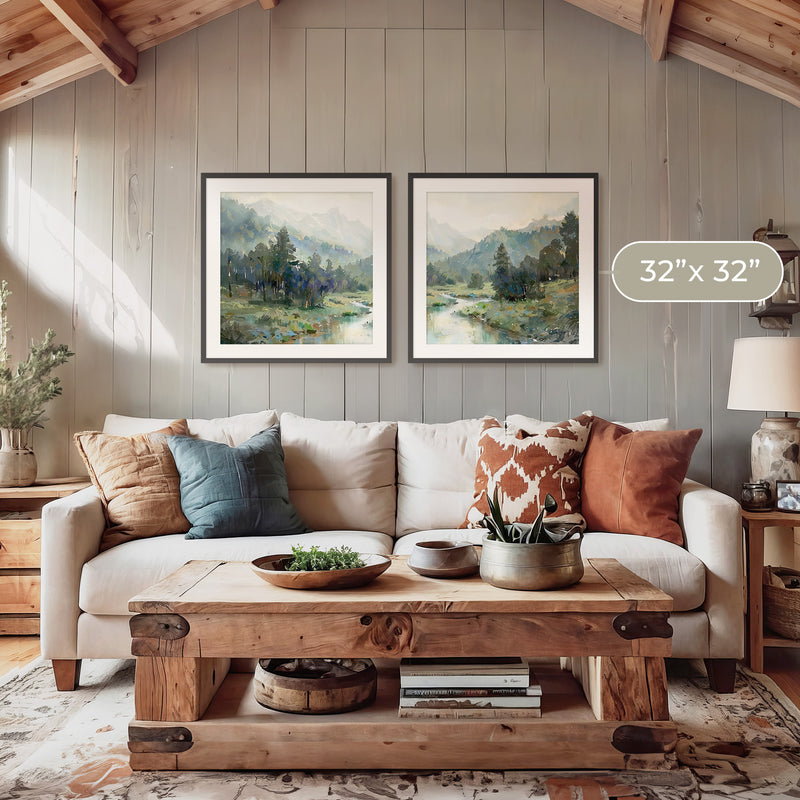 Rocky Mountain River Valley 2 Panel Set - Sage and Rose Prints