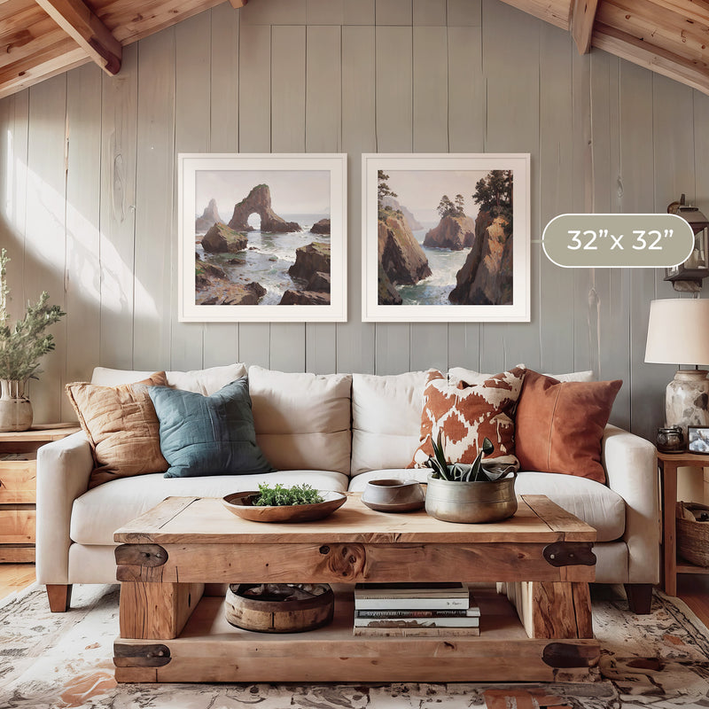 Coastal Rock Arches 2 Panel Art Set - Sage and Rose Prints