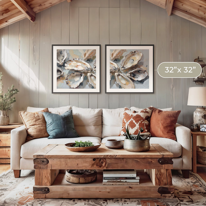 Oyster Shells Paintings 2-Panel Art Set - Sage and Rose Prints