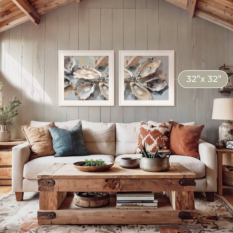Oyster Shells Paintings 2-Panel Art Set - Sage and Rose Prints