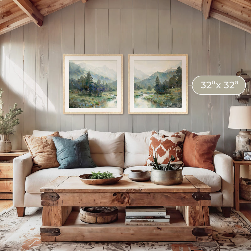 Rocky Mountain River Valley 2 Panel Set - Sage and Rose Prints