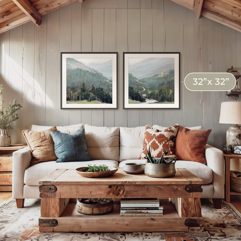 Rocky Mountain Oil Paintings 2 Panel Art Set - Sage and Rose Prints