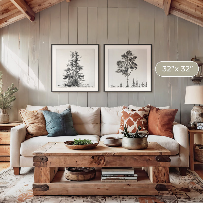 Black and White Trees 2 Panel Art Set - Sage and Rose Prints