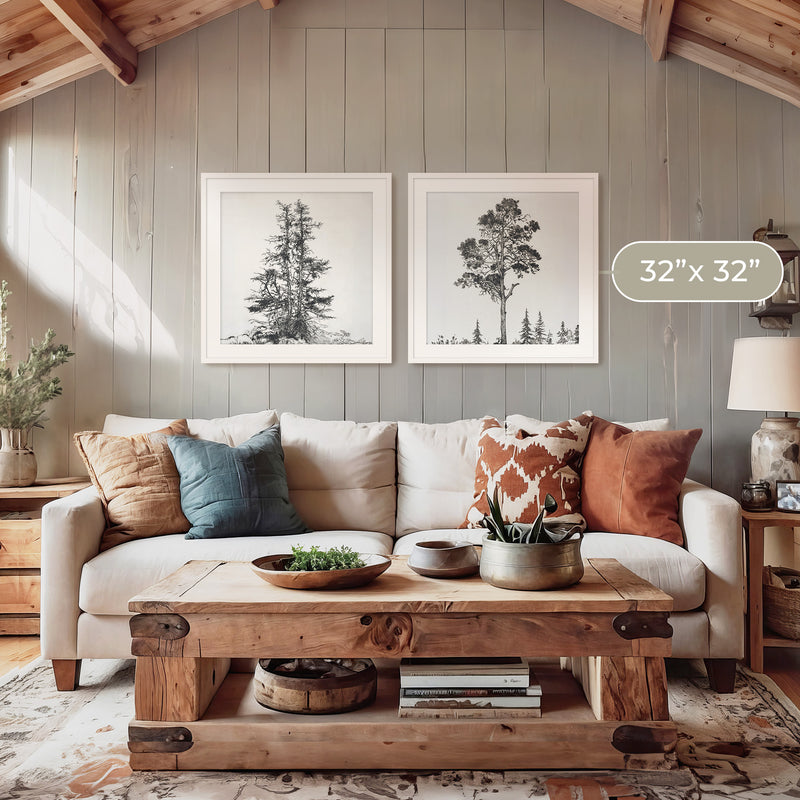 Black and White Trees 2 Panel Art Set - Sage and Rose Prints