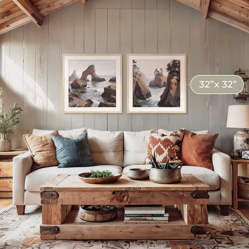 Coastal Rock Arches 2 Panel Art Set - Sage and Rose Prints