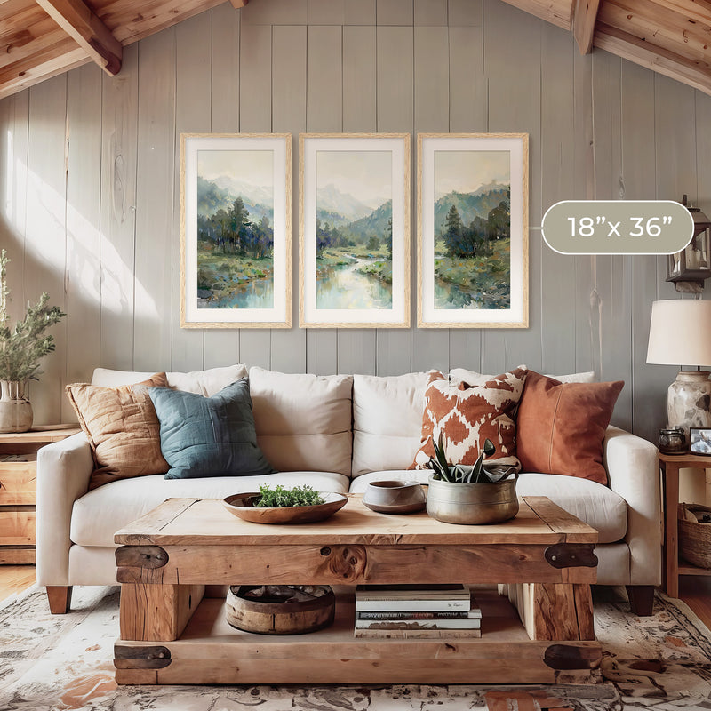 Rocky Mountain River Valley Triptych - Sage and Rose Prints
