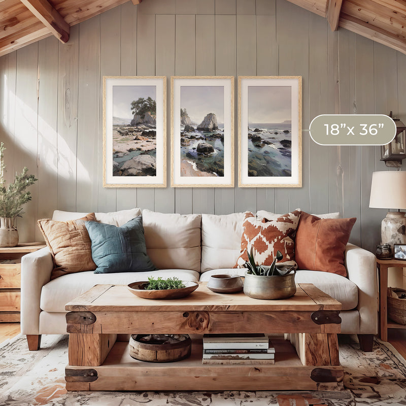 Rocky Beach Painting Triptych - Sage and Rose Prints