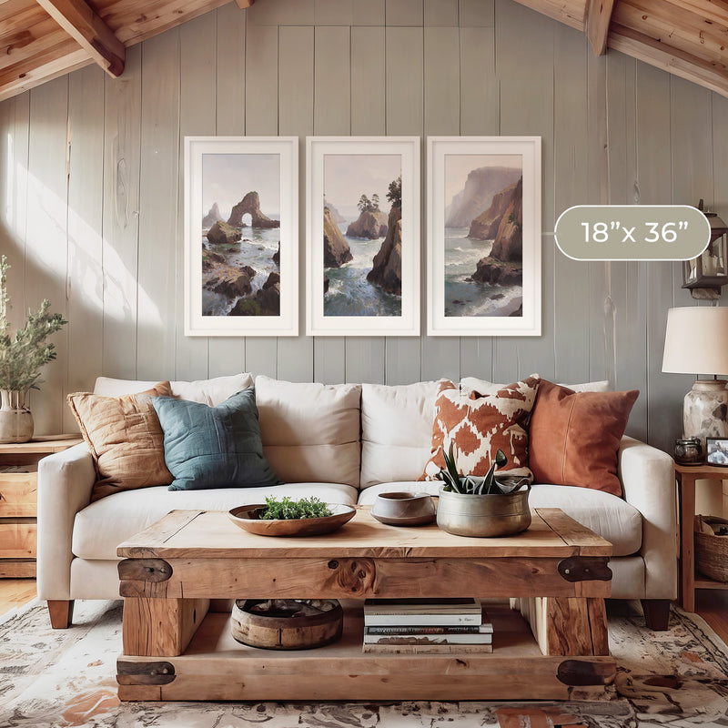 Misty Cliffs Painting Triptych - Sage and Rose Prints